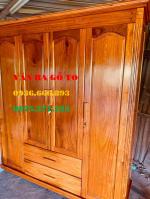 Tủ quần áo 3 buồng 4 cánh gỗ gõ đỏ