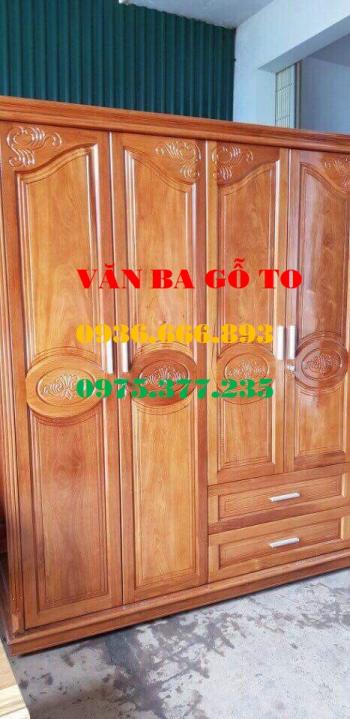 Tủ quần áo 3 buồng 4 cánh gõ đỏ 