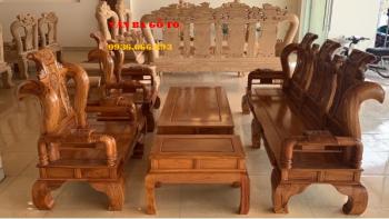 Bàn ghế gỗ | Bộ Tần Thủy Hoàng 6 món tay 12 cm Vân gõ hàng tuyển