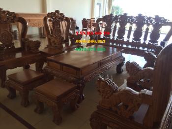 Bộ bàn ghế gỗ Nghê Bảo Đỉnh 10 món cột 14 cm